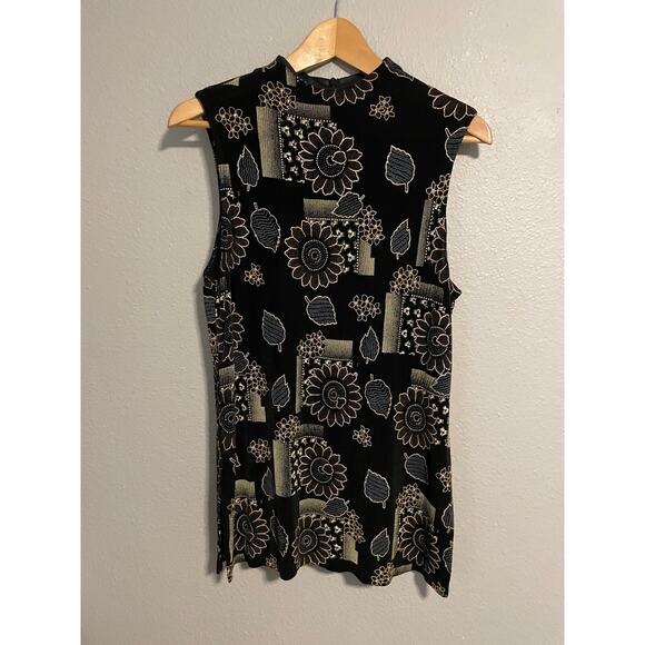 Vintage Amanda Lane Womens Tunic Sz 10 Black Floral Slinky Fairy Grunge Y2K READ - Picture 1 of 9